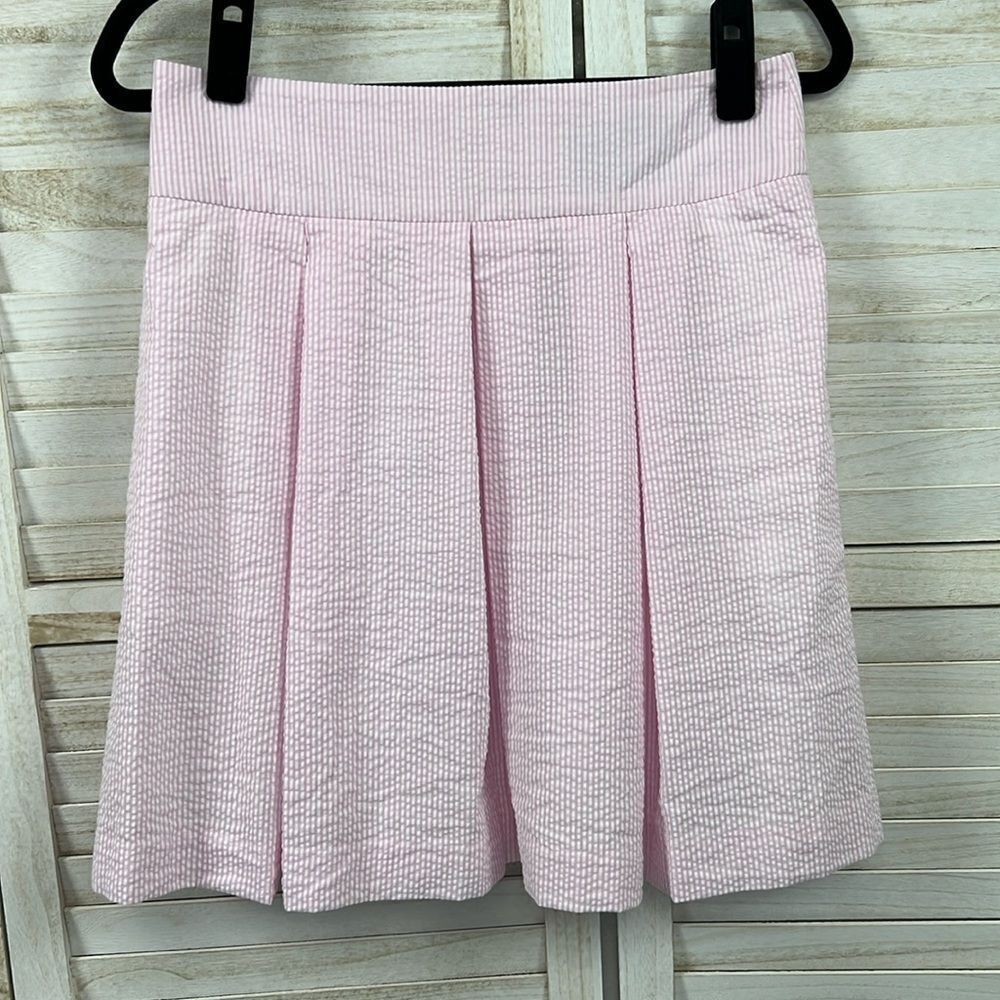Lauren James Pink Pleated Seersucker Preppy Skirt Medium